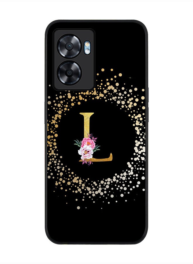 Stylizedd Rugged Black edge case for Oppo A57, Slim fit Rubber Edges Thin Cover -  Custom Monogram Initial Letter Floral Pattern Alphabet - L  (Black )  - Image 1