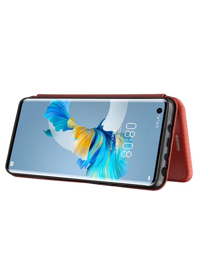 اس-توب جراب لهاتف Huawei Mate 40 مصنوع من ألياف الكربون بتصميم قلاب أفقي مصنوع من مادة TPU + PC + جلد PU مع فتحة للبطاقات - Image 4