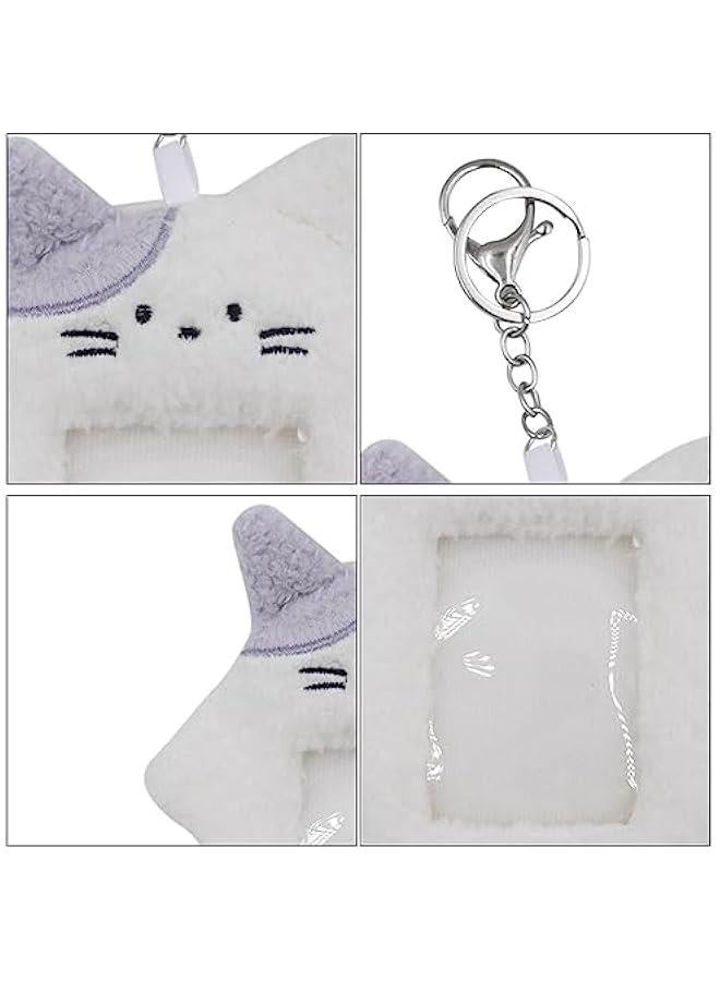 Generic Kawaii Plush Photocard Holder Kpop Credit ID Bank Card Bus Card Protective Case Photo Sleeves With Keychain,White Cat2#  - Image 5
