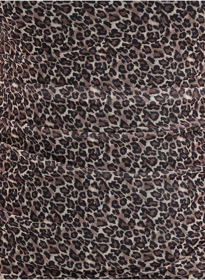 Styli - Animal Print Mesh Insert Knit Top - Image 1