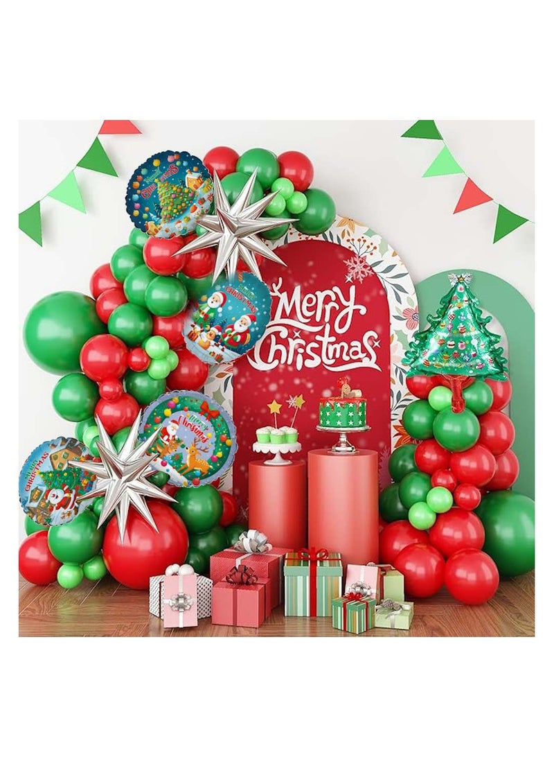 JOLLITY LLC طقم زينة البالونات باللون الأخضر والأحمر مع شجرة عيد الميلاد 18 بوصة بتصميم سانتا كلوز ونجم متفجر من الألمنيوم لزينة حفلات عيد الميلاد ورأس السنة 94 قطعة - Image 1