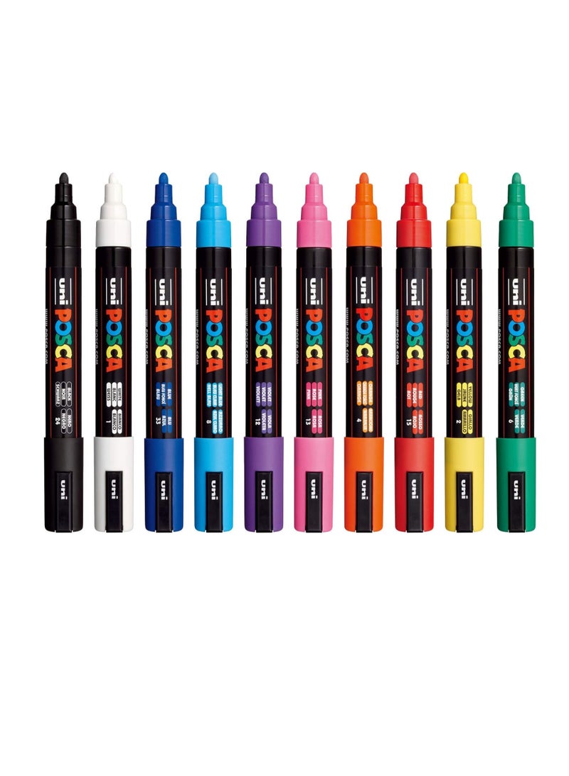 POSCA Uni Posca PC-5M Fine Tip Markers, 2.5mm Ultra-Fine, Set of 10 Pens