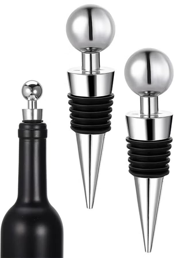 JUE-FISH Wine Stoppers for Wine Bottles 2Pcs Vacuum Wine Bottle Stopper with Silicone Reusable Wine Corks, Leak proof Keep Fresh Suitable for Standard (Silver) - Image 1