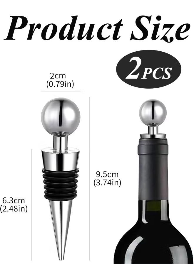 JUE-FISH Wine Stoppers for Wine Bottles 2Pcs Vacuum Wine Bottle Stopper with Silicone Reusable Wine Corks, Leak proof Keep Fresh Suitable for Standard (Silver) - Image 2