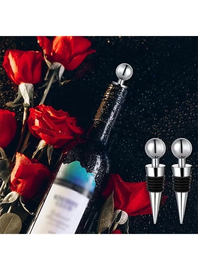 JUE-FISH Wine Stoppers for Wine Bottles 2Pcs Vacuum Wine Bottle Stopper with Silicone Reusable Wine Corks, Leak proof Keep Fresh Suitable for Standard (Silver) - Image 5