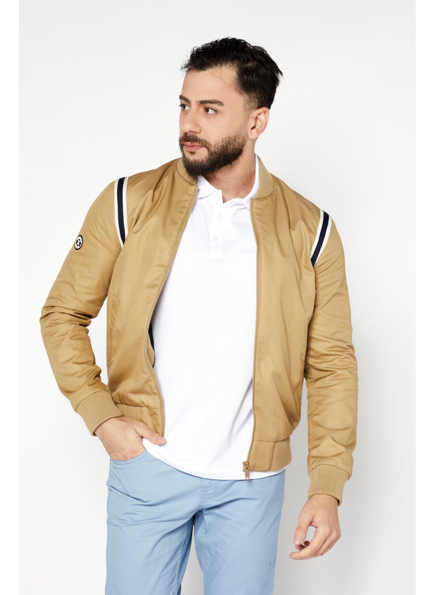 Kooples x Sport - Men Sportswear Fit Long Sleeve Outdoor Jackets, Tan - Image 1