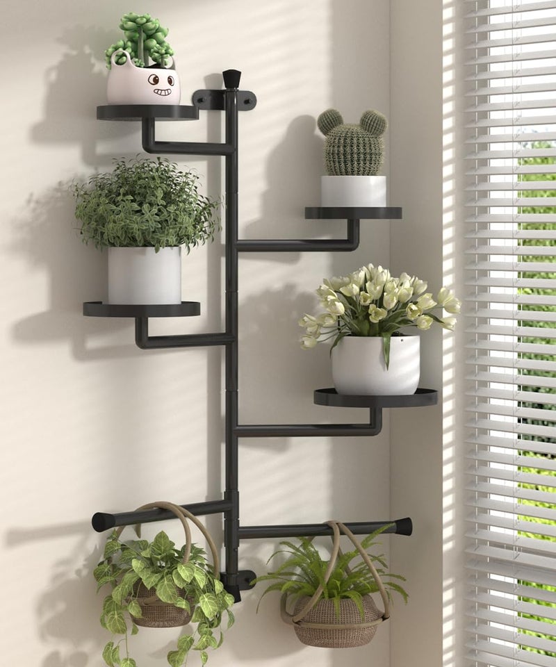 Tikimilor 4-Tier Window Plant Shelves, 160° Rotating Indoor Wall Mounted Plant Holder Shelf for Haning Multiple Plants, Floating Window Sill Plants Stand for Home Decor, Gift for Plant Lovers, Black - Image 1