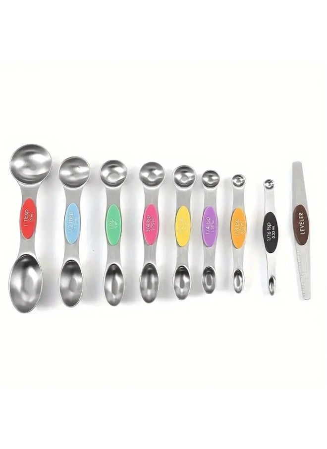 yongsheng 9 Piece Stainless Steel Measuring Cups Set For Cooking And Baking Multicolour，Stainless Steel Measuring Spoons Set, 9 Pieces, with Leveler  - Image 1
