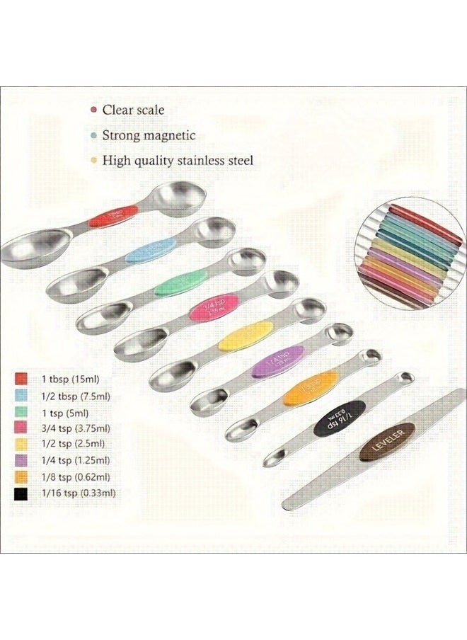 yongsheng 9 Piece Stainless Steel Measuring Cups Set For Cooking And Baking Multicolour，Stainless Steel Measuring Spoons Set, 9 Pieces, with Leveler  - Image 2