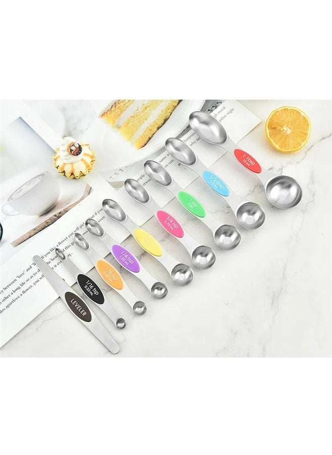 yongsheng 9 Piece Stainless Steel Measuring Cups Set For Cooking And Baking Multicolour，Stainless Steel Measuring Spoons Set, 9 Pieces, with Leveler  - Image 3
