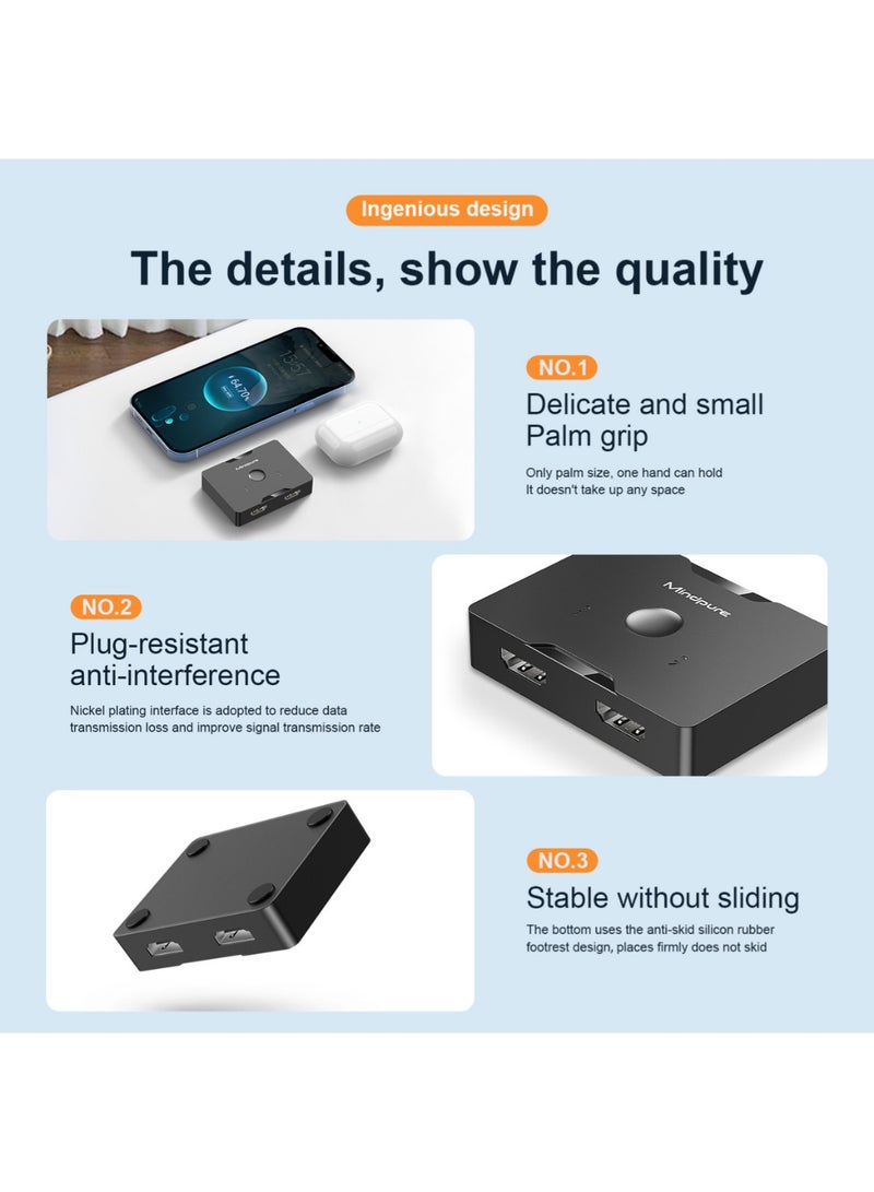 مينديبوريت موزع HDMI من Mindpure بدقة 4K@60Hz، محول HDMI (HDMI Switch) 2 في 1، يدعم HDR و3D ودولبي، مفتاح HDMI متوافق مع بلاي ستيشن 5 (PS5) وإكس بوكس والكمبيوتر والبروجكتور - Image 5