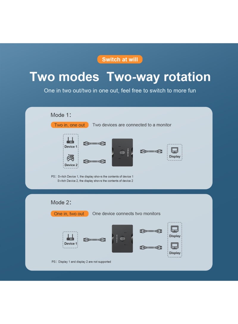 مينديبوريت موزع HDMI من Mindpure بدقة 4K@60Hz، محول HDMI (HDMI Switch) 2 في 1، يدعم HDR و3D ودولبي، مفتاح HDMI متوافق مع بلاي ستيشن 5 (PS5) وإكس بوكس والكمبيوتر والبروجكتور - Image 2