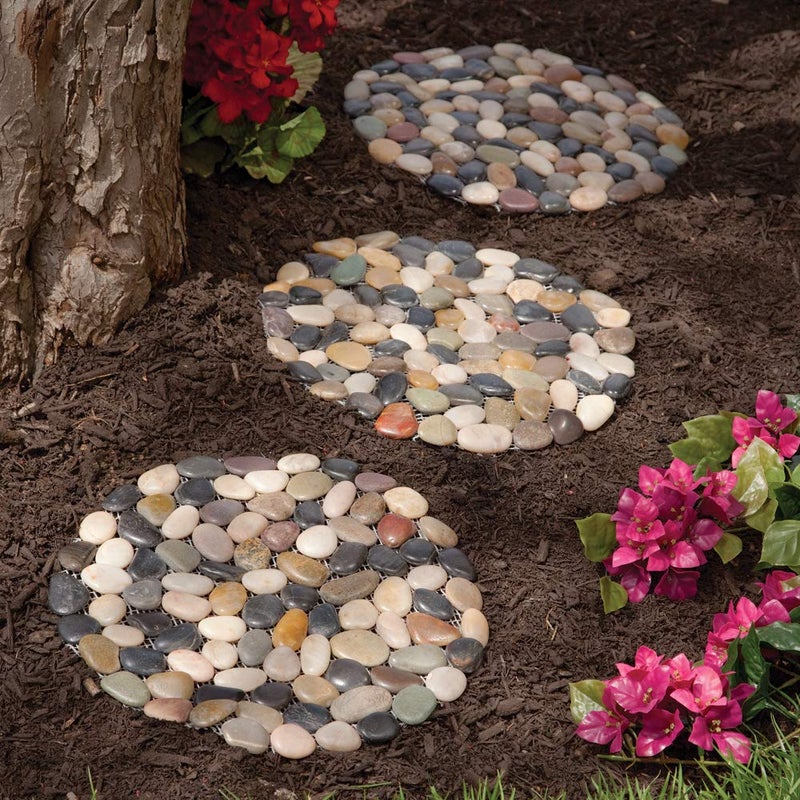 Bits and Pieces  12 Inch Riverstone Round Stepping Stones  Set of Three 3  Yard Decorations  Decorative Garden Stones