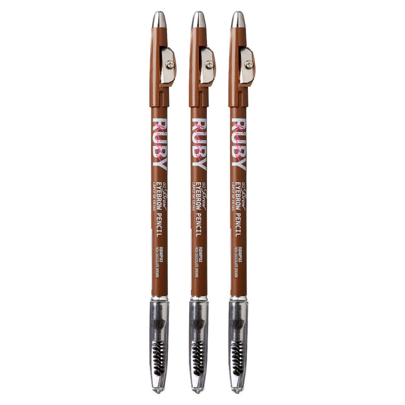 Ruby Kisses GoBrow Eyebrow Pencil, Sharpenable, Longwear, Long Lasting Eyebrow Wooden Pencil for Natural-Looking Brows 3 PACK (Chocolate Brown) - Image 1