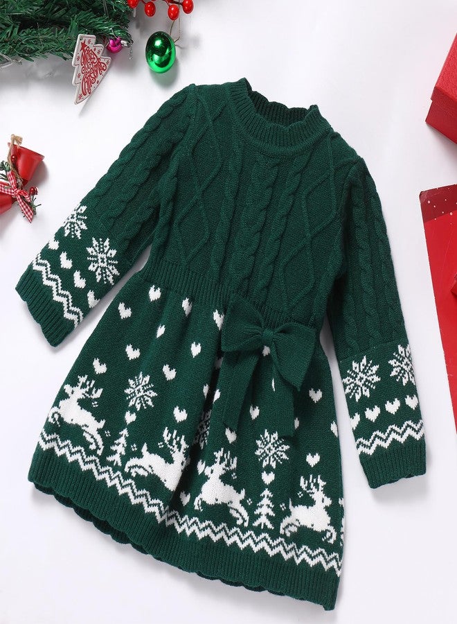 ABAFIP Newborn Baby Girl Christmas Sweater Dress Crochet Knitted Ruffle Long Sleeve Fall Winter Xmas Dress Outfit Dark Green 3-6 Months - Image 3
