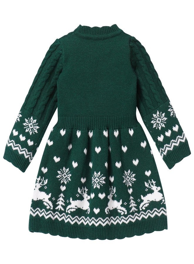 ABAFIP Newborn Baby Girl Christmas Sweater Dress Crochet Knitted Ruffle Long Sleeve Fall Winter Xmas Dress Outfit Dark Green 3-6 Months - Image 2