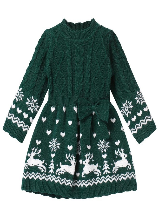 ABAFIP Newborn Baby Girl Christmas Sweater Dress Crochet Knitted Ruffle Long Sleeve Fall Winter Xmas Dress Outfit Dark Green 3-6 Months - Image 1