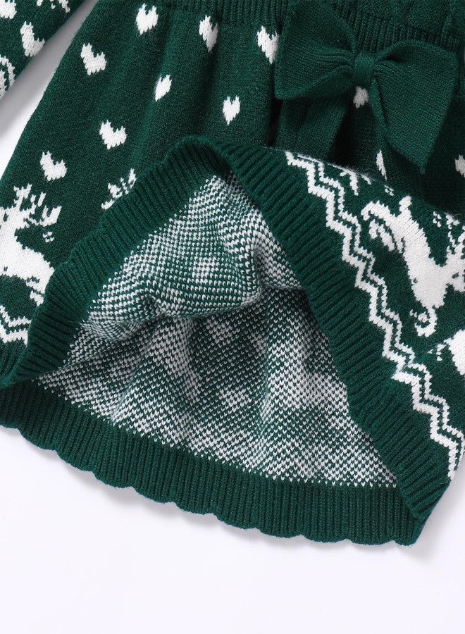 ABAFIP Newborn Baby Girl Christmas Sweater Dress Crochet Knitted Ruffle Long Sleeve Fall Winter Xmas Dress Outfit Dark Green 3-6 Months - Image 5