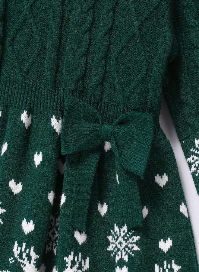 ABAFIP Newborn Baby Girl Christmas Sweater Dress Crochet Knitted Ruffle Long Sleeve Fall Winter Xmas Dress Outfit Dark Green 3-6 Months - Image 4