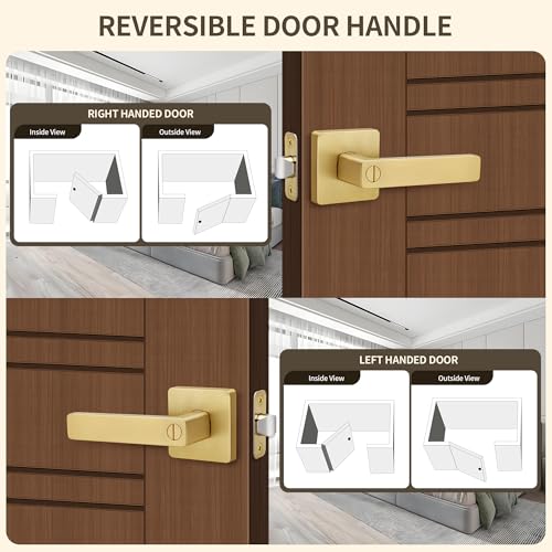 Moquin Brushed Gold Heavy Duty Privacy Door Lever with Lock, Square Gold Keyless Interior Door Lever, Satin Brass Finish Handle for Bathroom/Bedroom Door Lock - Image 5