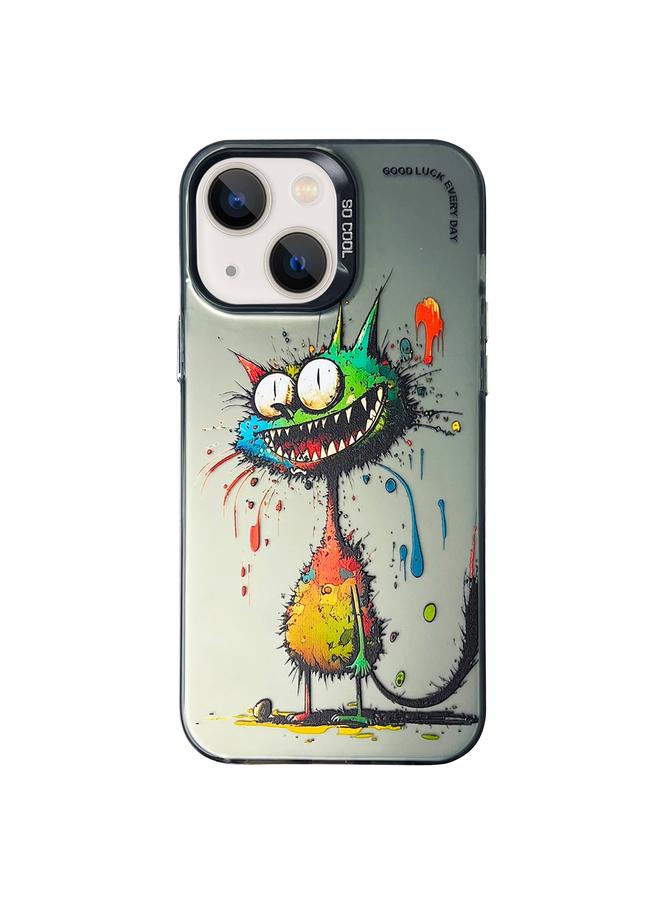 S-TOP Case For iPhone 14 Double Layer Color Silver Series Animal Oil Painting Phone Case - Image 1