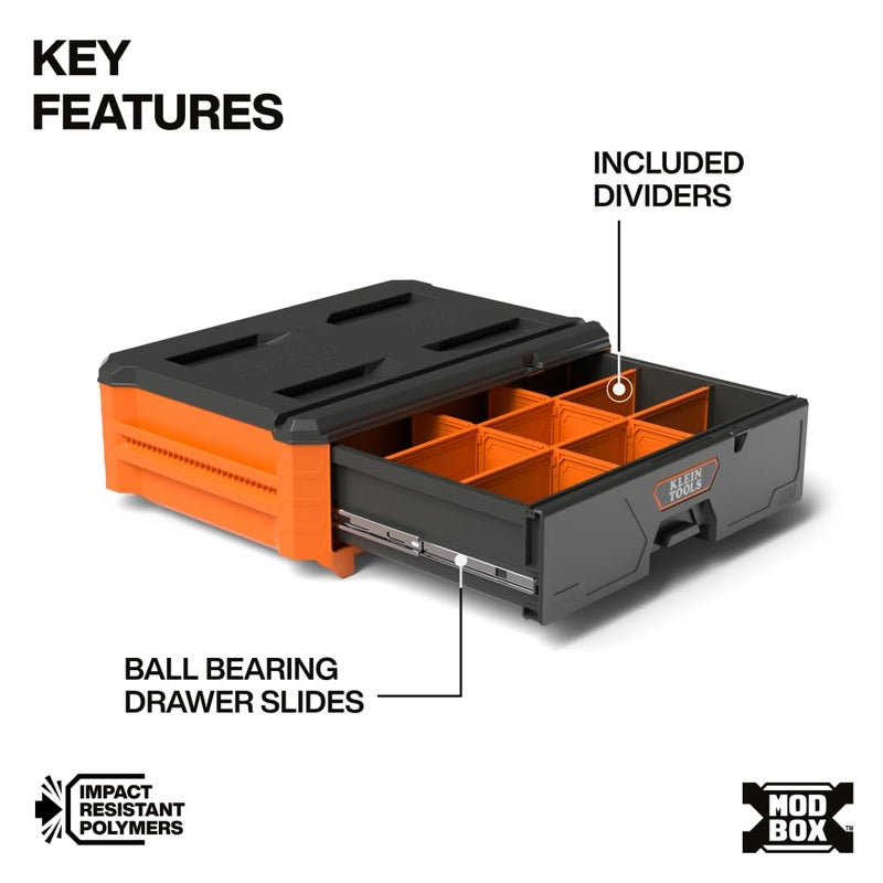 Klein Tools 54844MB MODbox Compact Single Drawer Box Full Width, Tool Storage Drawer with Ball Bearing Slides, Dividers Included, PVC Foam Mat - Image 3
