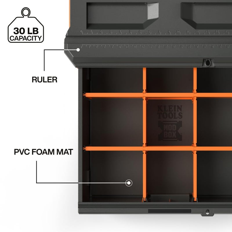 Klein Tools 54844MB MODbox Compact Single Drawer Box Full Width, Tool Storage Drawer with Ball Bearing Slides, Dividers Included, PVC Foam Mat - Image 4