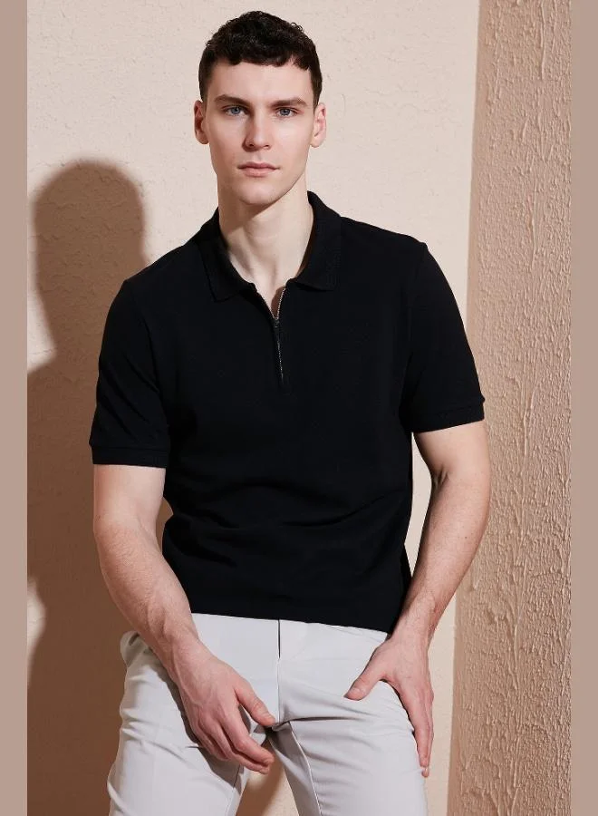 Buratti Buratti Cotton Regular Fit Half Zipper Polo Collar T Shirt Men's Polo Collar T-Shirt 5903008