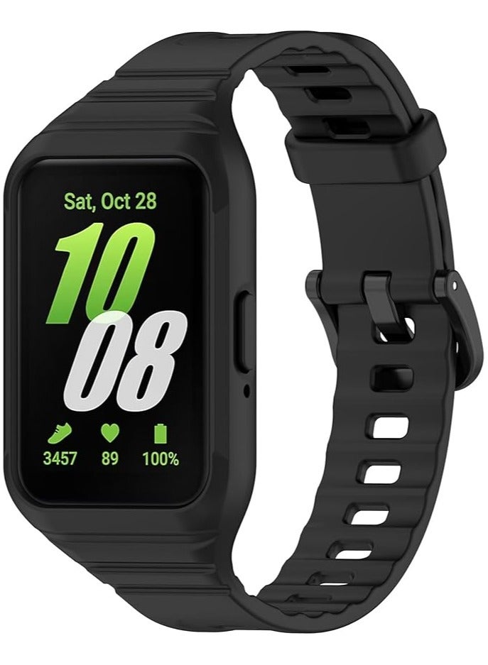 Correa de silicona compatible con Samsung Galaxy Fit 3 Sport Watch Band de repuesto con funda protectora para parachoques (Black)