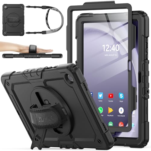 SEYMAC stock Case for Samsung Galaxy Tab A9+ Plus 11'', Full-Body Drop Protection Case with Screen Protector Pencil Holder [360° Rotating Hand Strap] &Stand, Black - Image 1