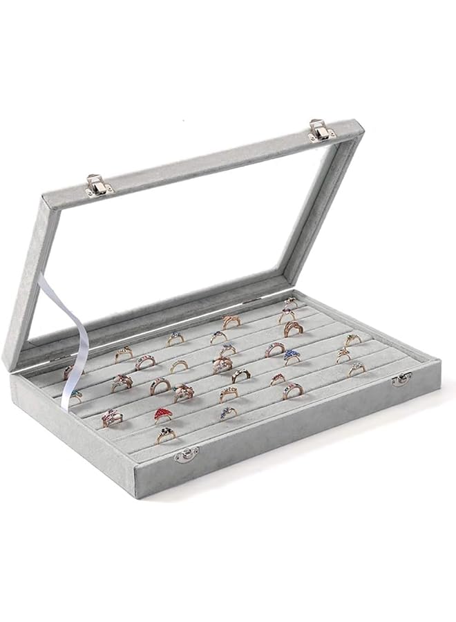 The Bros Clear Lid Earring Organizer, Velvet Clear Lid Earring Box Organizer with Lid & Lock for Ring Earring Necklace  - Image 3