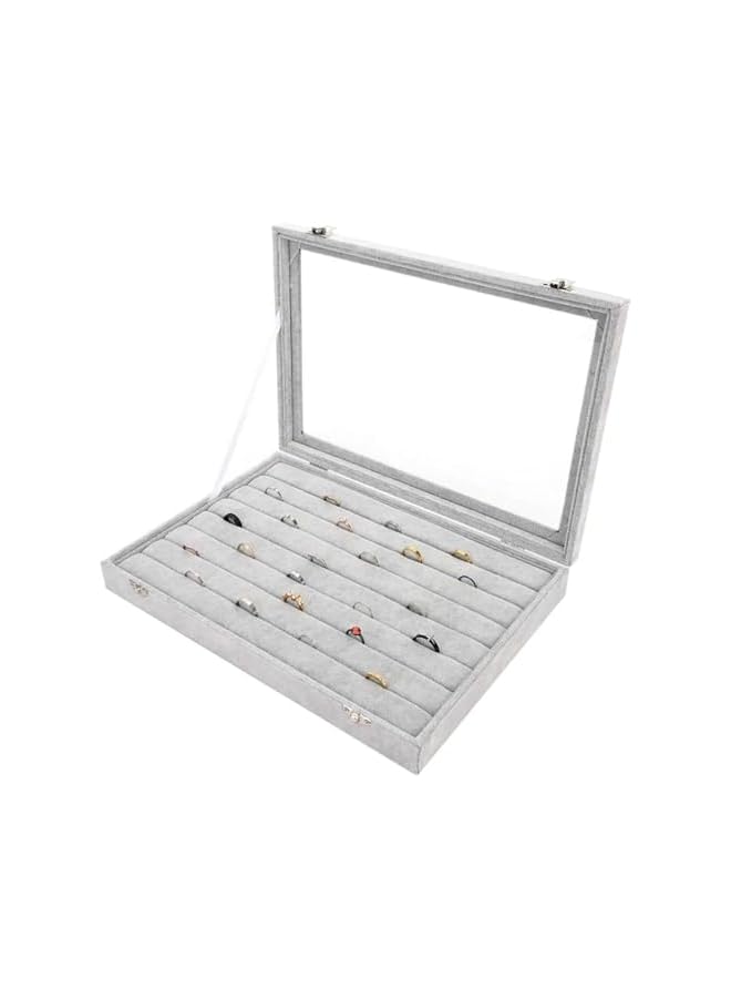 The Bros Clear Lid Earring Organizer, Velvet Clear Lid Earring Box Organizer with Lid & Lock for Ring Earring Necklace  - Image 2