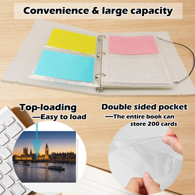 BYSLBTY 3x5 Index Card Holder Binder, Holds 200 Pieces Cards, Index Card Organizer for Flash Cards and Recipe Cards(3X5) - Image 3