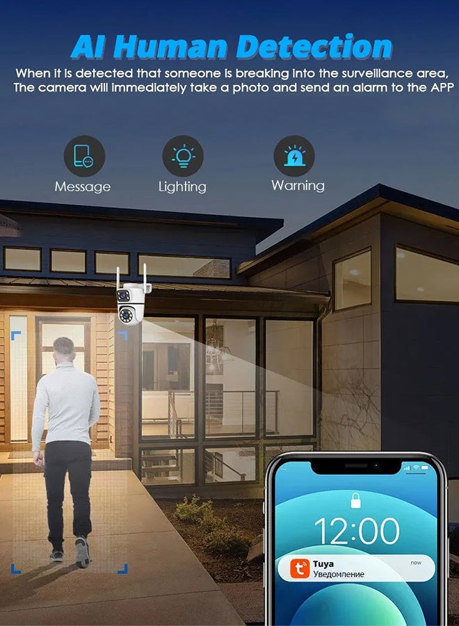 ديفانغ كاميرا Tuya 4K 10MP WIFI IP خارجية، مع بطاقة TF 128G، كاميرا PTZ مزدوجة العدسة 5G Wifi Onvif CCTV مراقبة AI تتبع Alexa/Goggle كاميرا أمان تكبير 10x - Image 4