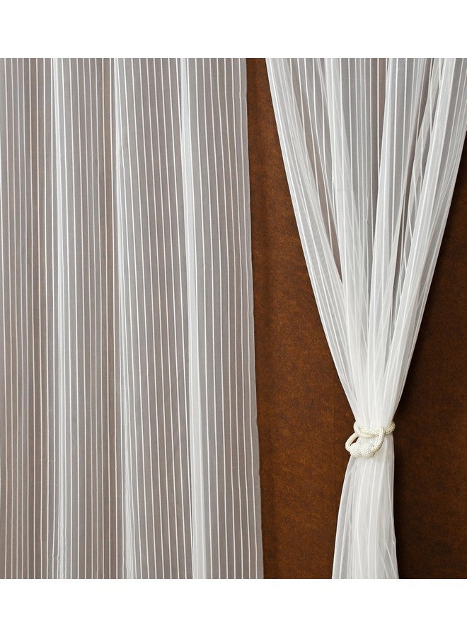 Homefab India 2 Piece Sheer Strips Door Curtain - 7 ft, White - Image 1