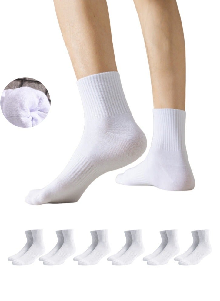 100% Thick Cotton Mid-Calf Socks 6-Pack,Breathable,Casual Comfortable Athletic,Odour Free Mens Socks For All Season（White） - Image 1