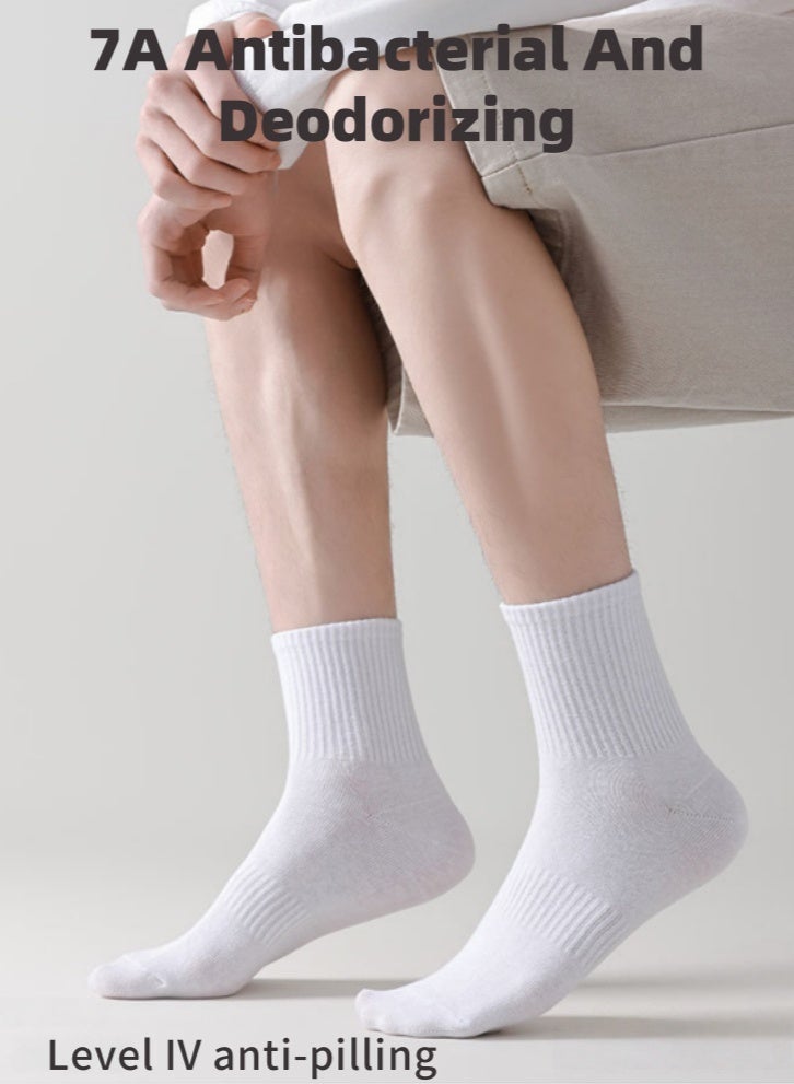 100% Thick Cotton Mid-Calf Socks 6-Pack,Breathable,Casual Comfortable Athletic,Odour Free Mens Socks For All Season（White） - Image 2