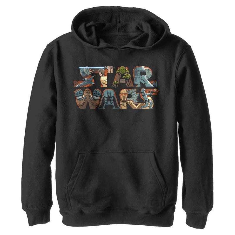 STAR WARS Unisex Child Character Logo Hoodie Sweatshirt, Black, X-Large US