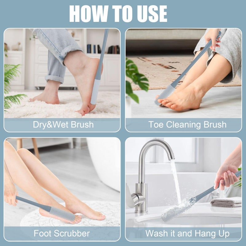 OWIIZI Toe Cleaning Brush 15.7" Foot Scrubber in Shower with Long Handle Silicone Gap Brush Between Toes Cleaner Soft Feet Care Scrub for Seniors,Elderly, Men and Women- 2Pack - Image 3
