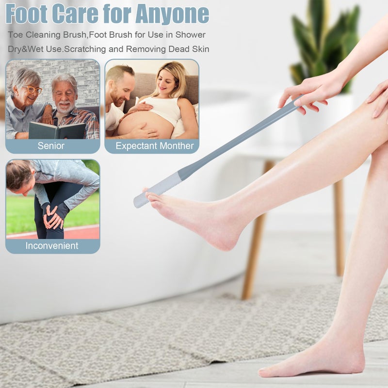 OWIIZI Toe Cleaning Brush 15.7" Foot Scrubber in Shower with Long Handle Silicone Gap Brush Between Toes Cleaner Soft Feet Care Scrub for Seniors,Elderly, Men and Women- 2Pack - Image 2