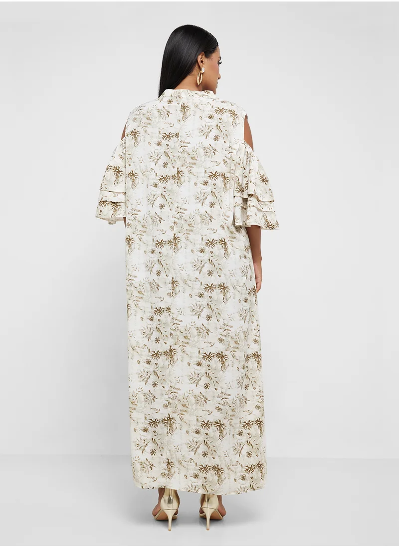 Khizana Plus Size Cold Shoulder Printed Dress
