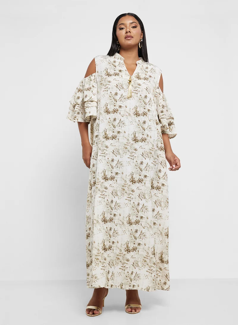 Khizana Plus Size Cold Shoulder Printed Dress
