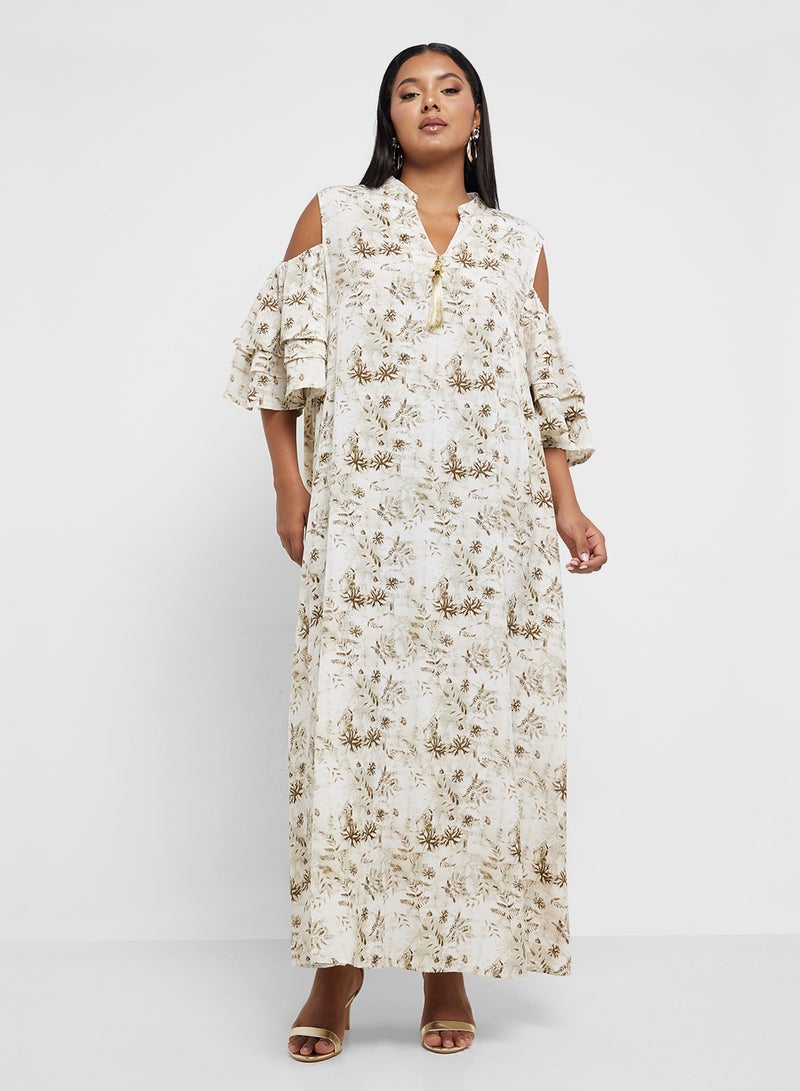 Khizana Plus Size Cold Shoulder Printed Dress  - Image 4
