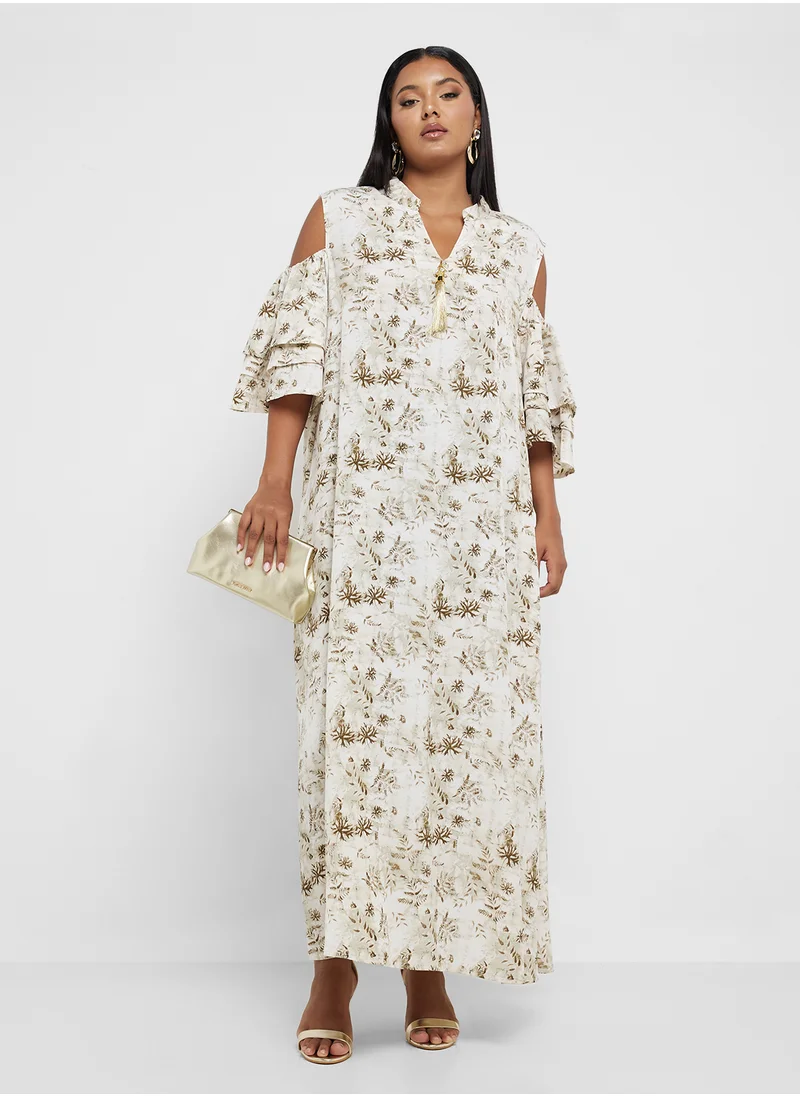 Khizana Plus Size Cold Shoulder Printed Dress