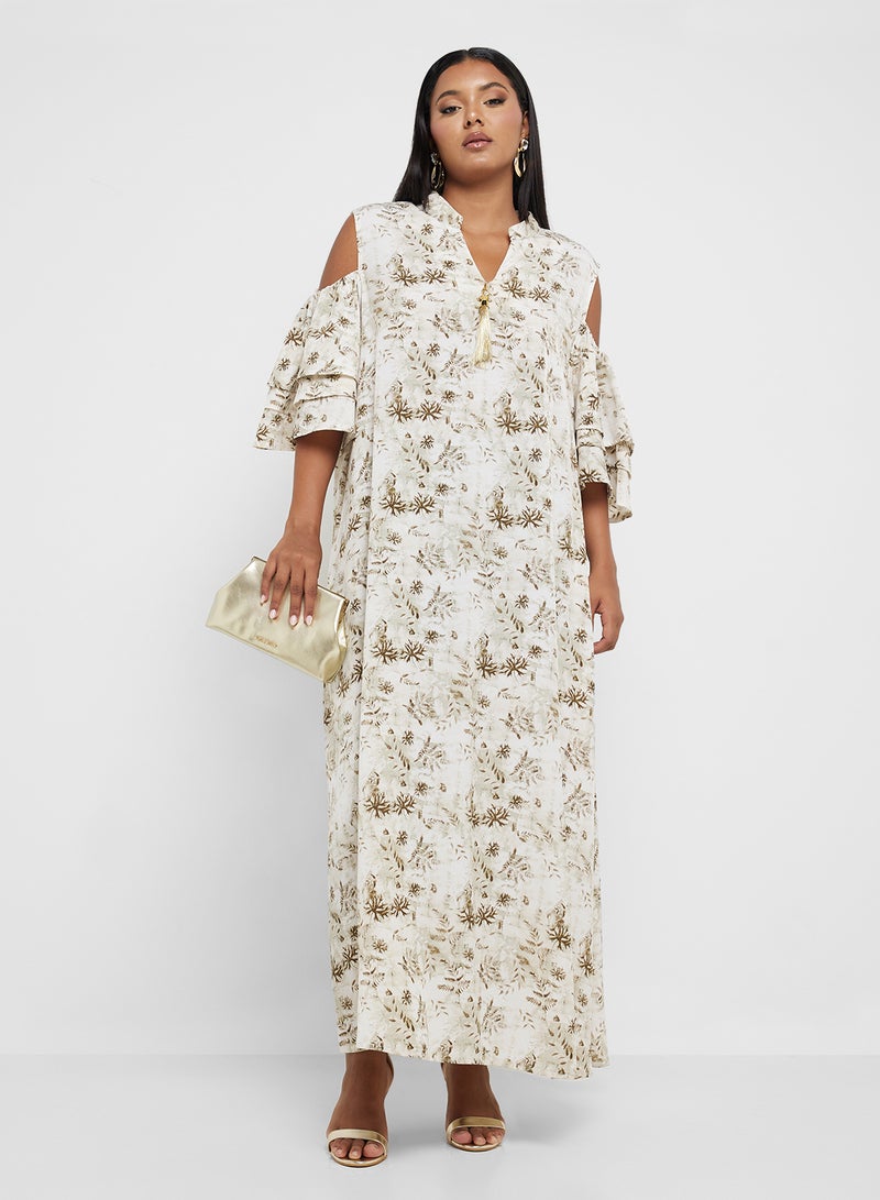 Khizana Plus Size Cold Shoulder Printed Dress  - Image 1