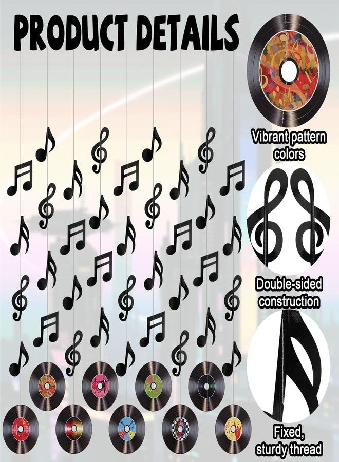 Penitue 9pcs Vinyl Record & Music Note Hanging Decorations, Pre-Strung Retro Rock and Roll Party Garland Banner for 50s 70s 90s Music Themed Birthday DJ Events Ceiling & Wall Cutout Decor - Image 3