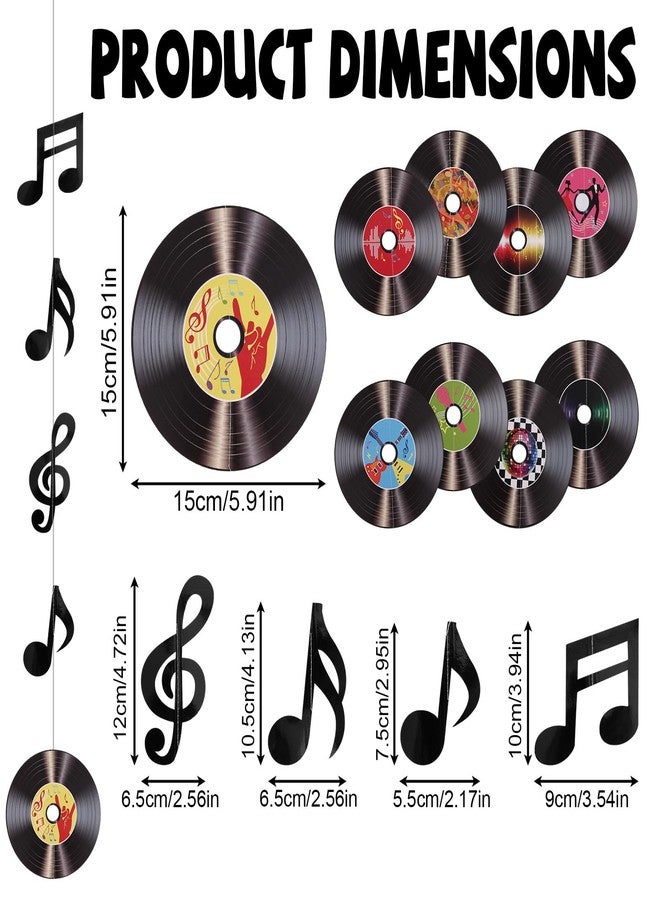 Penitue 9pcs Vinyl Record & Music Note Hanging Decorations, Pre-Strung Retro Rock and Roll Party Garland Banner for 50s 70s 90s Music Themed Birthday DJ Events Ceiling & Wall Cutout Decor - Image 2