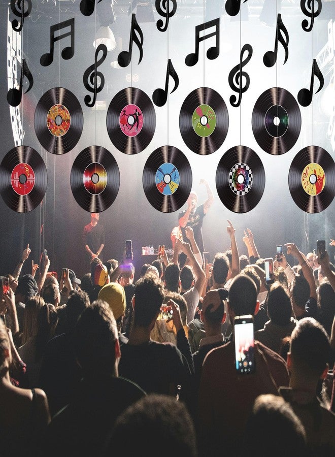 Penitue 9pcs Vinyl Record & Music Note Hanging Decorations, Pre-Strung Retro Rock and Roll Party Garland Banner for 50s 70s 90s Music Themed Birthday DJ Events Ceiling & Wall Cutout Decor - Image 4