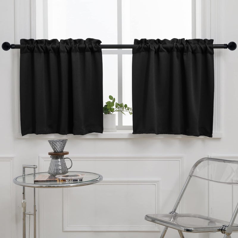 Pickluc 24 Inch Long Tier Curtains for Small Window Treatment, Short Blackout Curtain with Rod Pocket - Half Window Curtains for Kitchen, Cabinet, Basement, Camper, 2 Panels, Black, 30 Inches Wide - Image 2