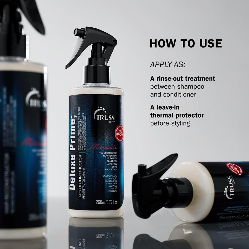 TRUSS Deluxe Prime Hair Treatment - Anti Frizz Heat Protectant Spray + Hair Primer - Nourishes, Detangles + Provides Thermal Protection Before Heat Styling (260 ml) - Image 4